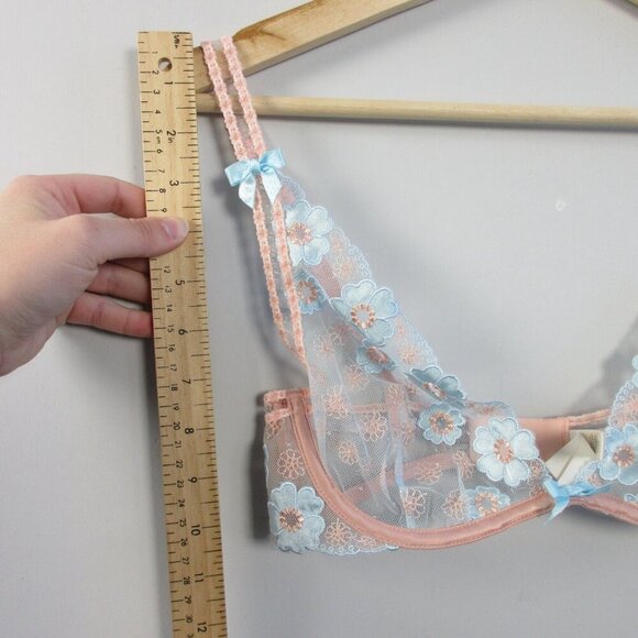 For Love & Lemons Aurora Underwire Bra XS Pink Blue Floral Applique Designer 38 - Picture 11 of 12